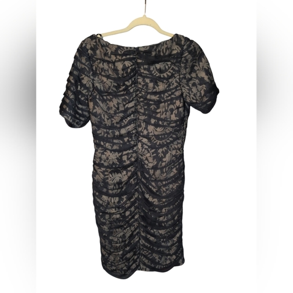 Tadashi Shoji Mesh Silk Overlay Embroidered Sheath Dress - Picture 3 of 4